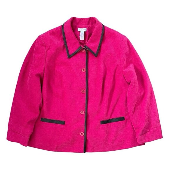 Elisabeth Womens Silk Blend Barn Coat Size 24W Pink Contrast Trim Chore Jacket - Picture 1 of 9